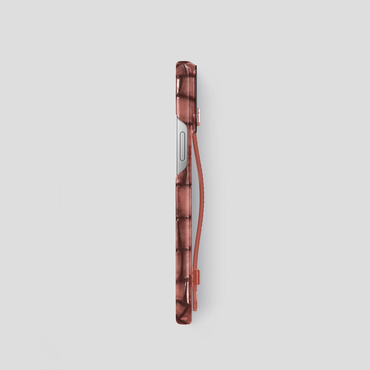 Wine-Sediment iPhone 15 Pro Strap Case Patina Alligator with Black Metal -3 | Wine-Sediment-Black