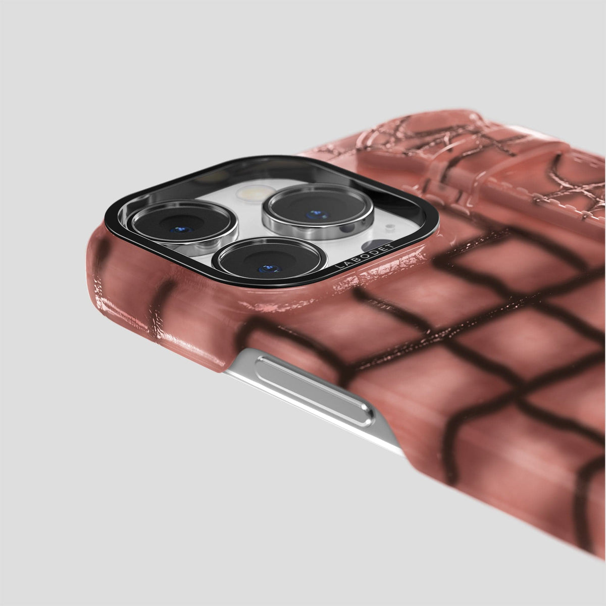 Wine-Sediment iPhone 15 Pro Strap Case Patina Alligator with Black Metal -6 | Wine-Sediment-Black