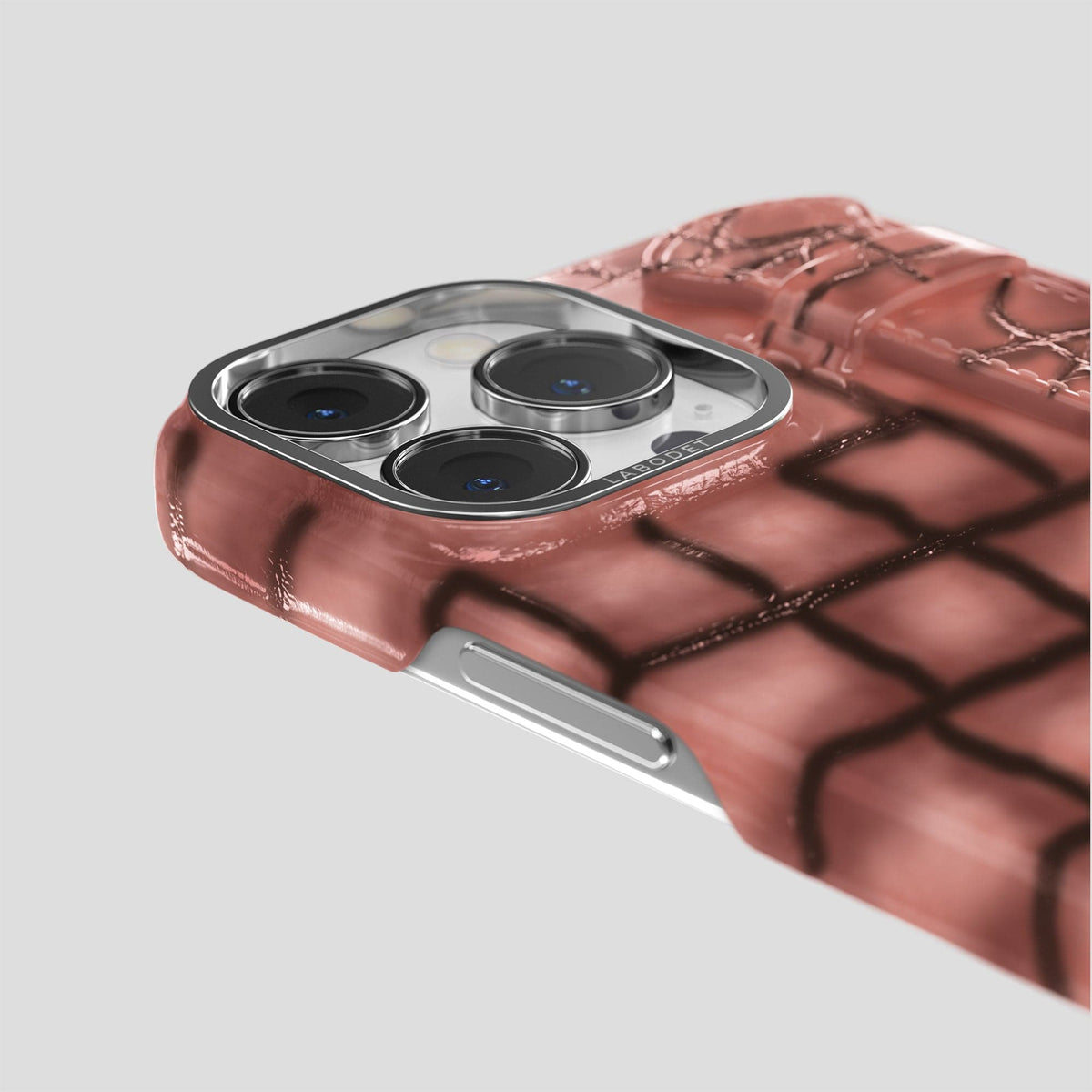 Wine-Sediment iPhone 15 Pro Strap Case Patina Alligator with Steel Metal -6 | Wine-Sediment-Steel