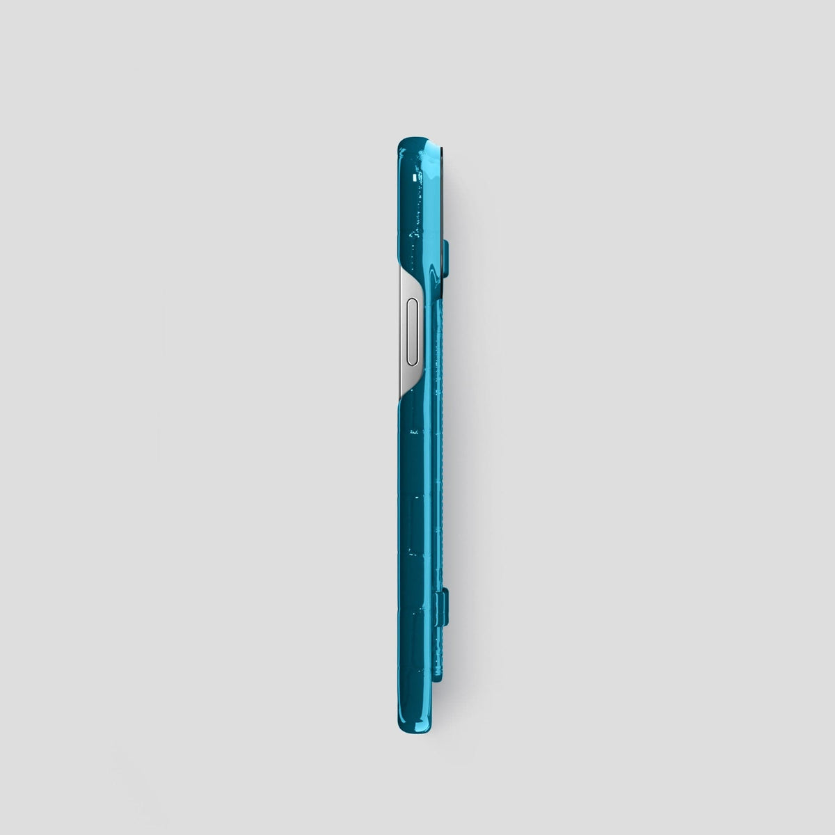 Blue iPhone 14 Pro Max Strap Case Shiny Alligator with Black Metal -3 | Blue-Black