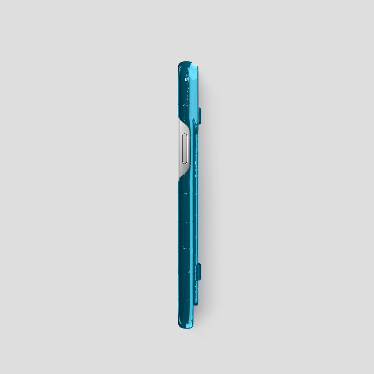 Blue iPhone 14 Pro Max Strap Case Shiny Alligator with Steel Metal -3 | Blue-Steel