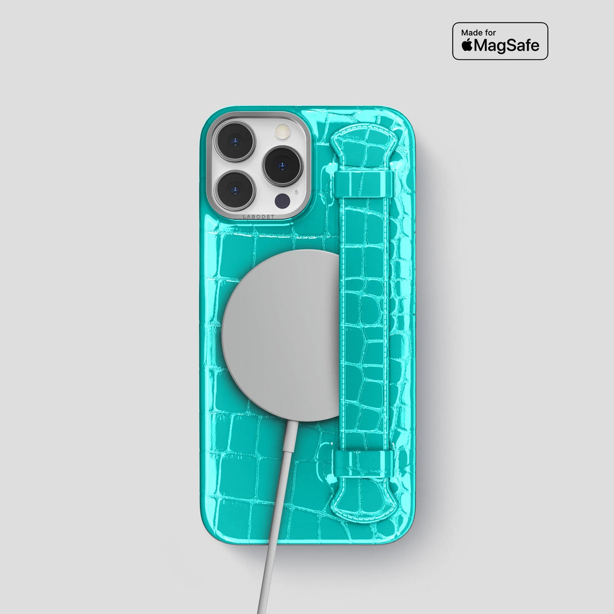 Mint iPhone 14 Pro Max Strap Case Shiny Alligator with Steel Metal -5 | Mint-Steel