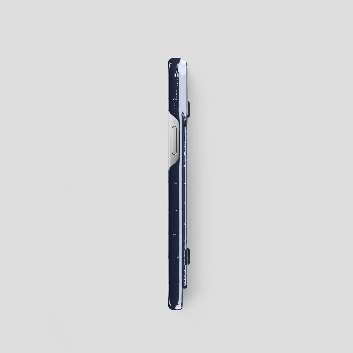 Navy-Blue iPhone 14 Pro Max Strap Case Shiny Alligator with Steel Metal -3 | Navy-Blue-Steel