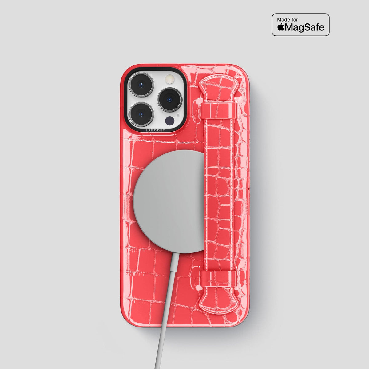 Papaya iPhone 14 Pro Max Strap Case Shiny Alligator with Black Metal -5 | Papaya-Black
