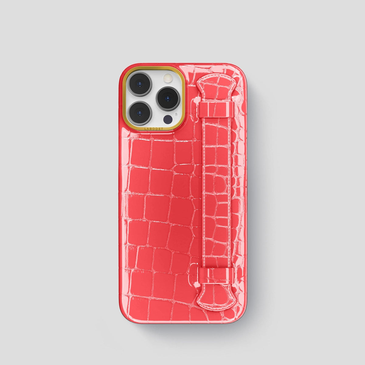 Papaya iPhone 14 Pro Max Strap Case Shiny Alligator with Gold Metal -1 | Papaya-Gold