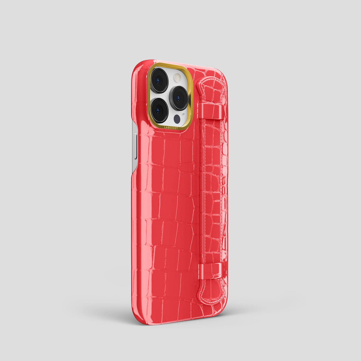 Papaya iPhone 14 Pro Max Strap Case Shiny Alligator with Gold Metal -2 | Papaya-Gold
