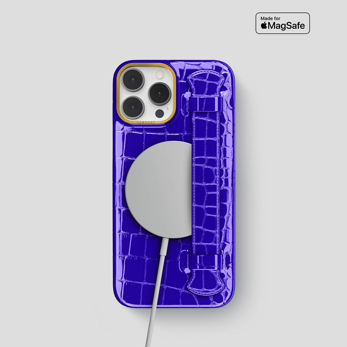 Royal Blue iPhone 14 Pro Max Strap Case Shiny Alligator with Gold Metal -5 | Royal-Blue-Gold