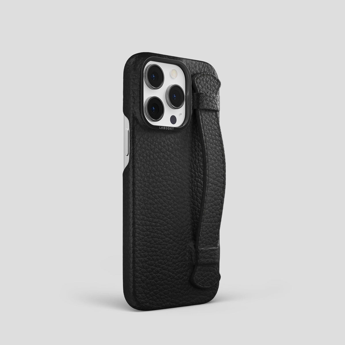Black iPhone 15 Pro Strap Case Calf with Black Metal -2 | Black-Black