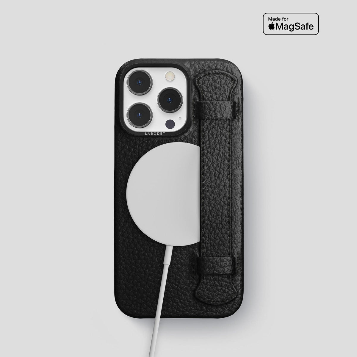 Black iPhone 15 Pro Strap Case Calf with Black Metal -5 | Black-Black