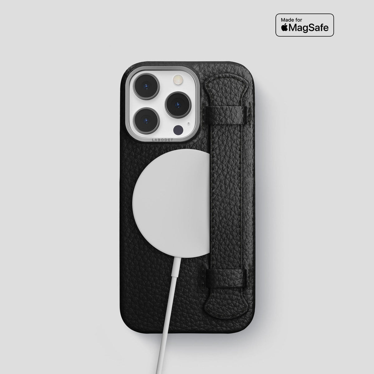 Black iPhone 15 Pro Strap Case Calf with Steel Metal -5 | Black-Steel