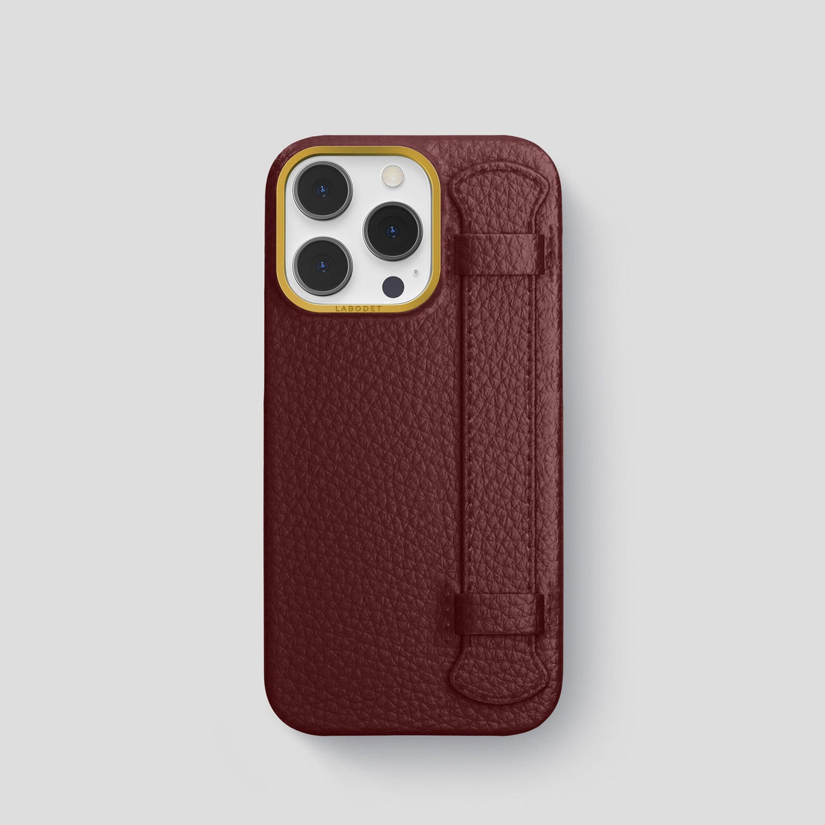 Bordeaux iPhone 15 Pro Strap Case Calf with Gold Metal -1 | Bordeaux-Gold