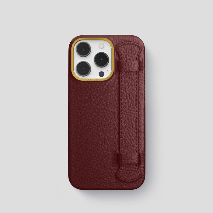 Bordeaux iPhone 15 Pro Strap Case Calf with Gold Metal -1 | Bordeaux-Gold