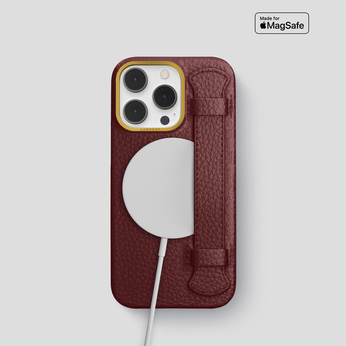Bordeaux iPhone 15 Pro Strap Case Calf with Gold Metal -5 | Bordeaux-Gold