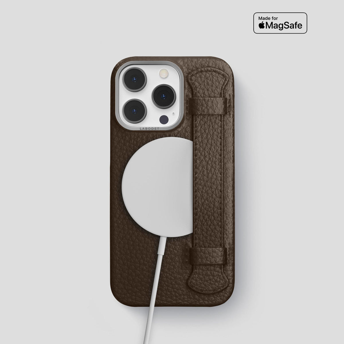 Dark Brown iPhone 15 Pro Strap Case Calf with Steel Metal -5 | Dark-Brown-Steel