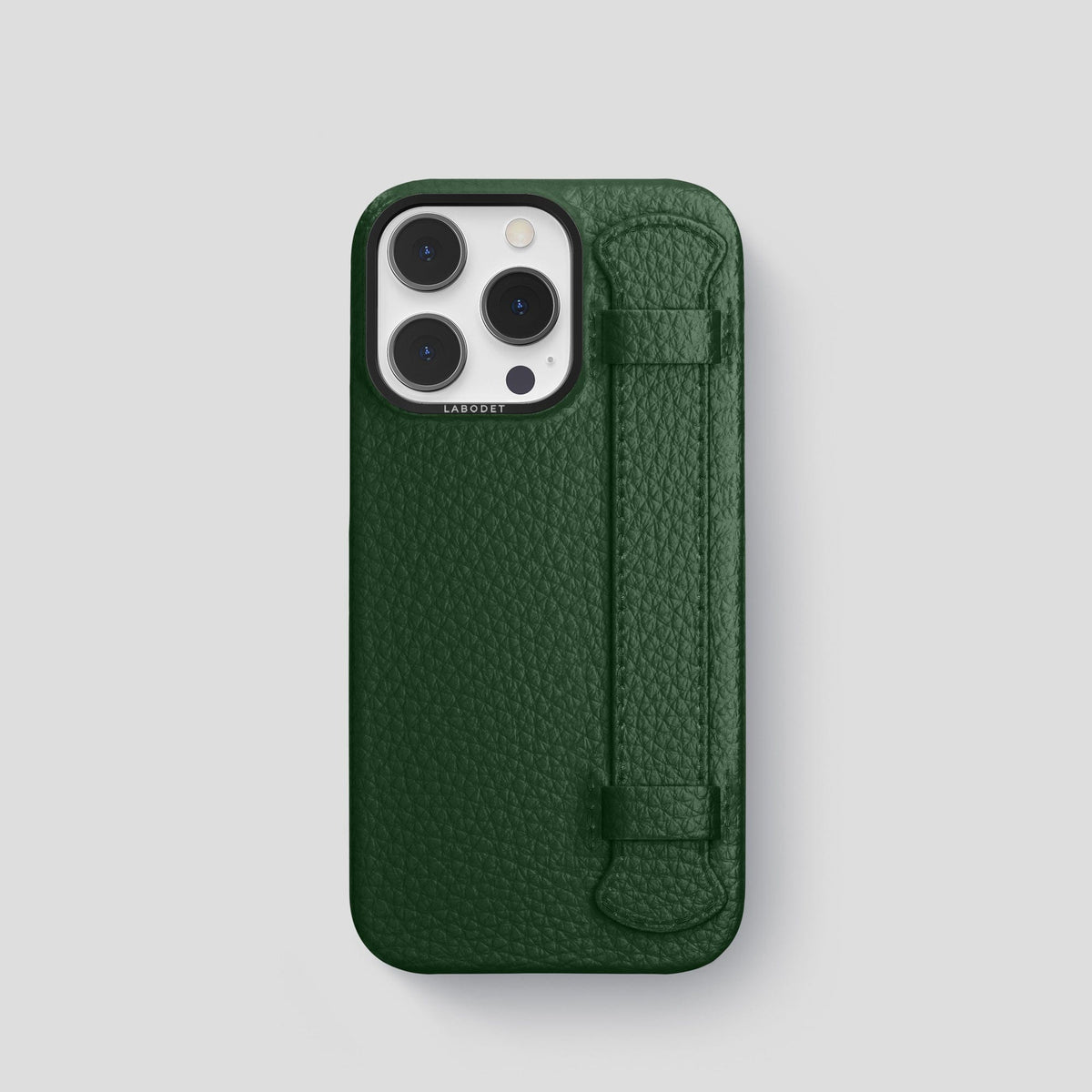 Dark Green iPhone 15 Pro Strap Case Calf with Black Metal -1 | Dark-Green-Black