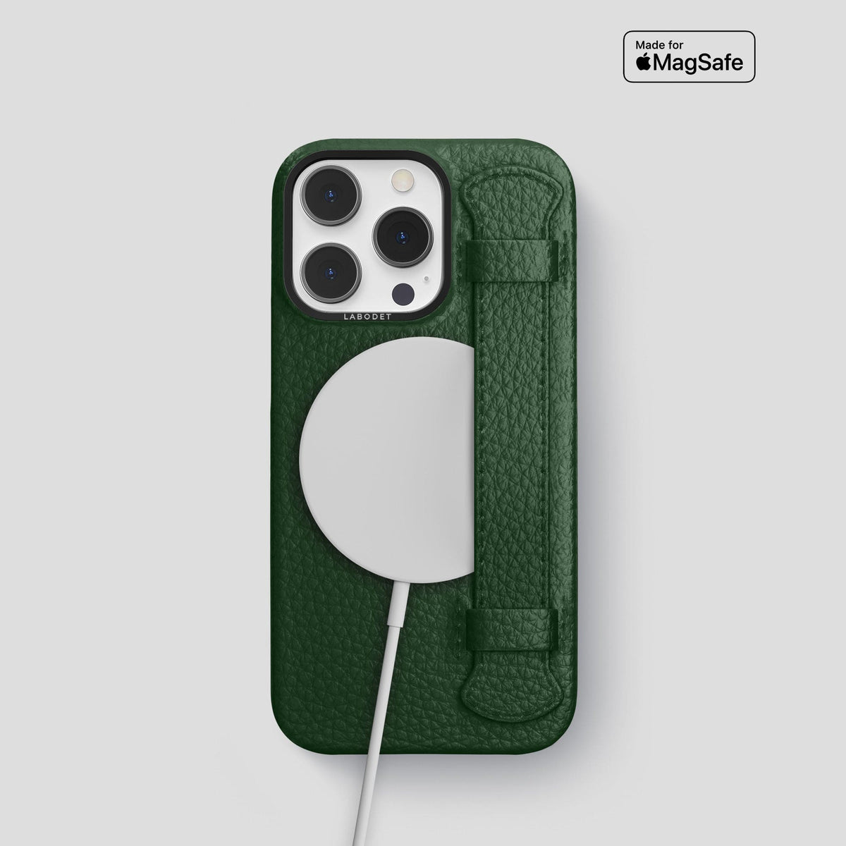 Dark Green iPhone 15 Pro Strap Case Calf with Black Metal -5 | Dark-Green-Black
