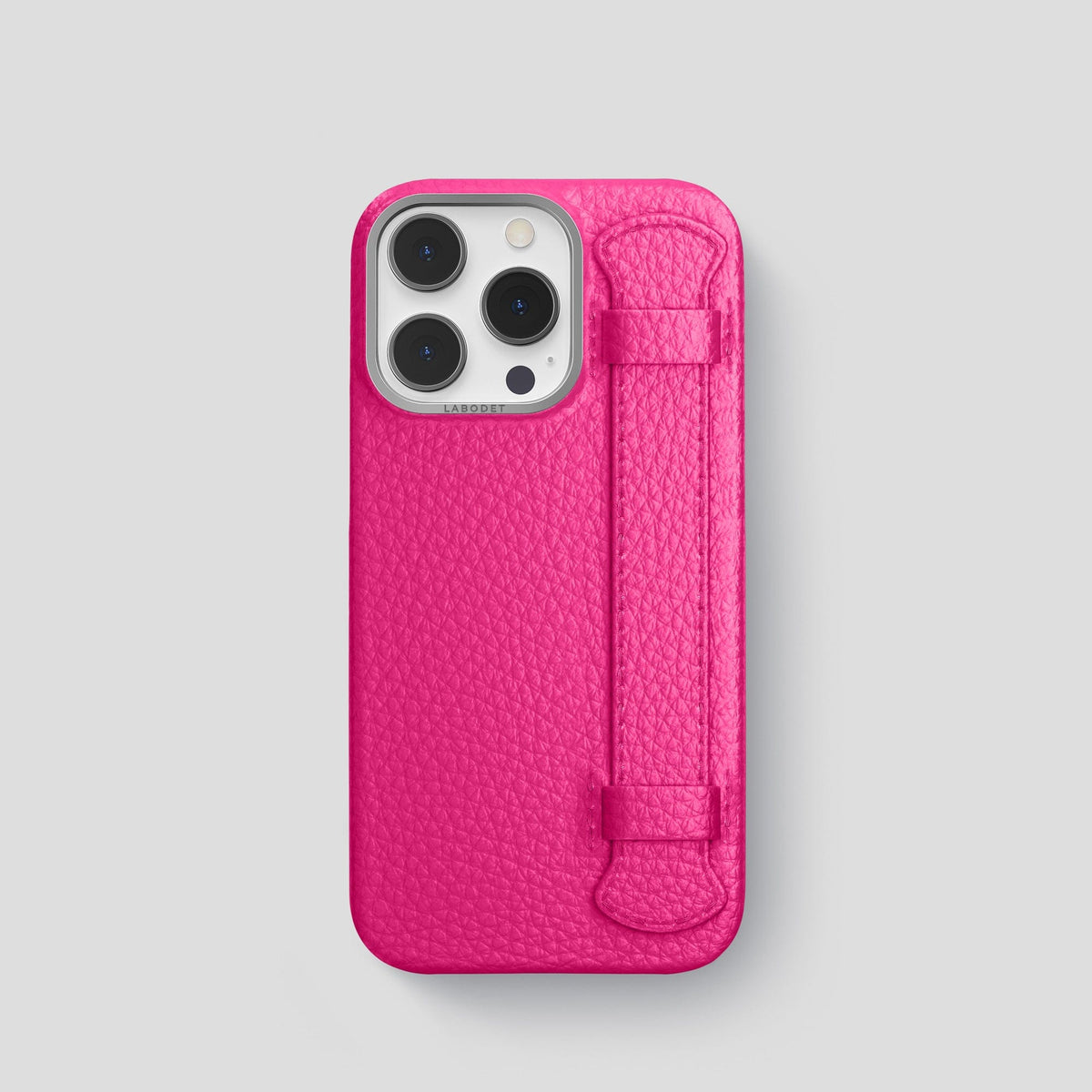 Magenta iPhone 15 Pro Strap Case Calf with Steel Metal -1 | Magenta-Steel