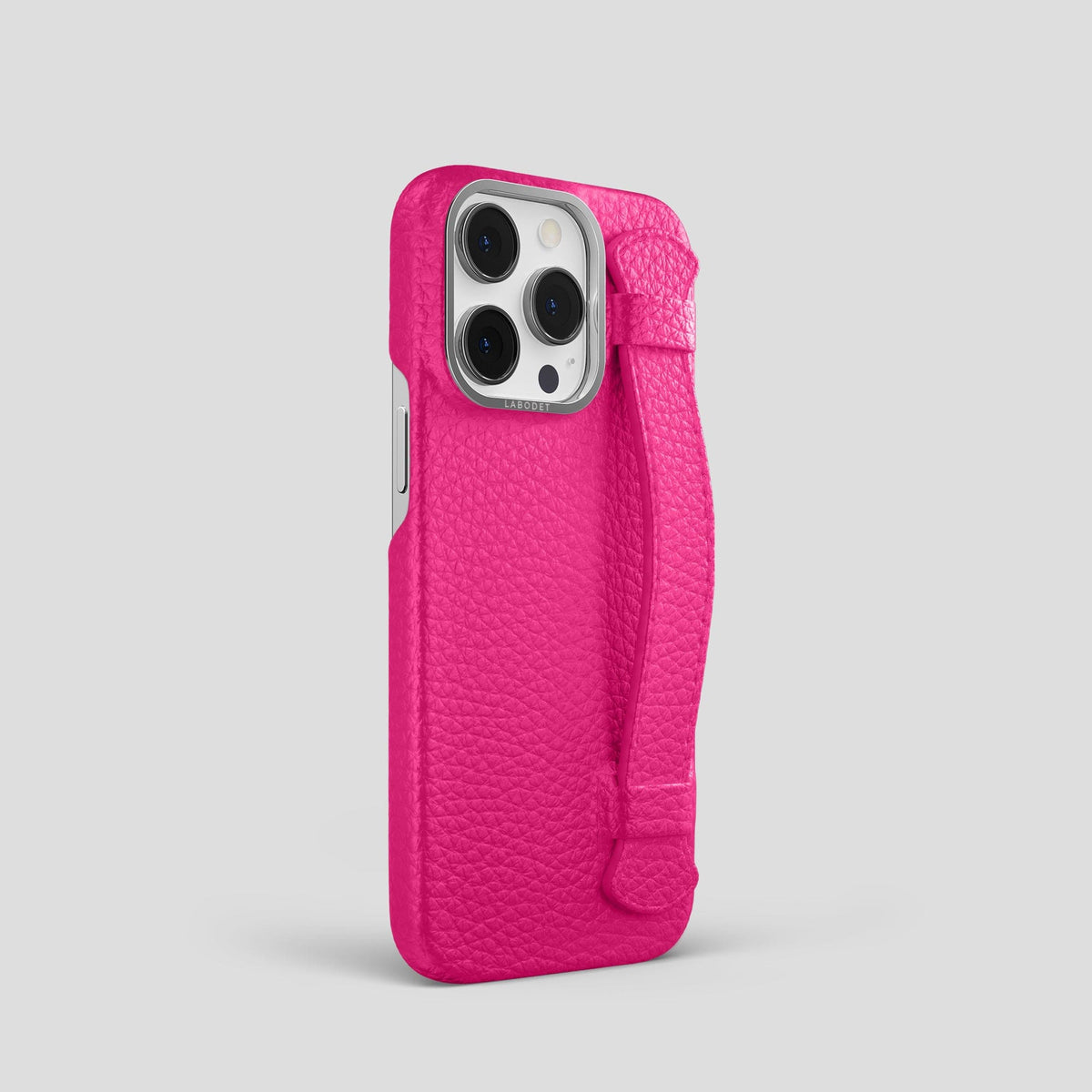 Magenta iPhone 15 Pro Strap Case Calf with Steel Metal -2 | Magenta-Steel