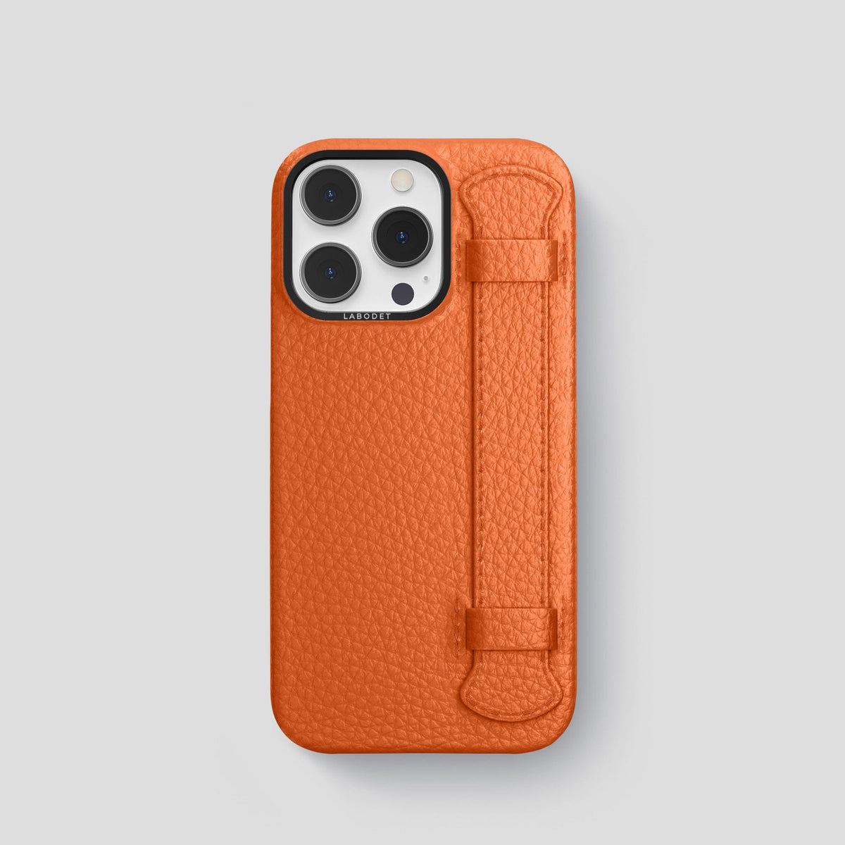 Orange iPhone 15 Pro Strap Case Calf with Black Metal -1 | Orange-Black