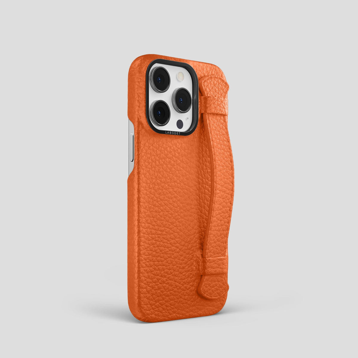 Orange iPhone 15 Pro Strap Case Calf with Black Metal -2 | Orange-Black