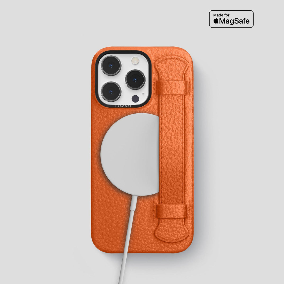 Orange iPhone 15 Pro Strap Case Calf with Black Metal -5 | Orange-Black