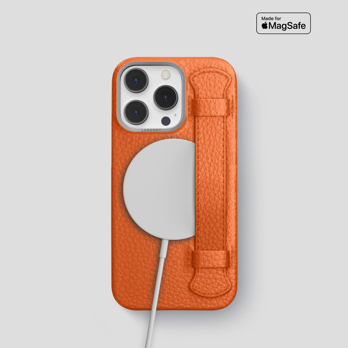 Orange iPhone 15 Pro Strap Case Calf with Steel Metal -5 | Orange-Steel