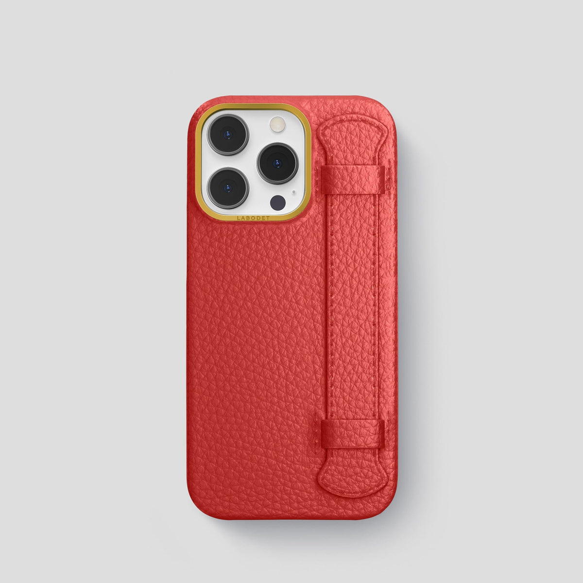 Red iPhone 15 Pro Strap Case Calf with Gold Metal -1 | Red-Gold