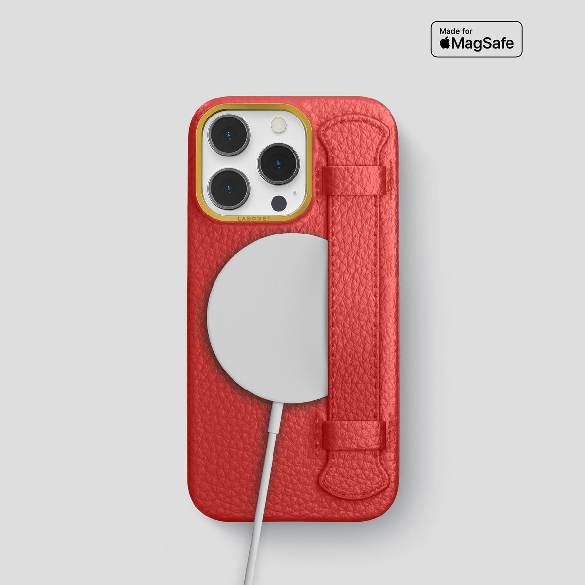 Red iPhone 15 Pro Strap Case Calf with Gold Metal -5 | Red-Gold