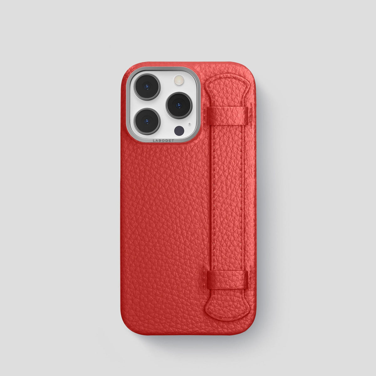 Red iPhone 15 Pro Strap Case Calf with Steel Metal -1 | Red-Steel