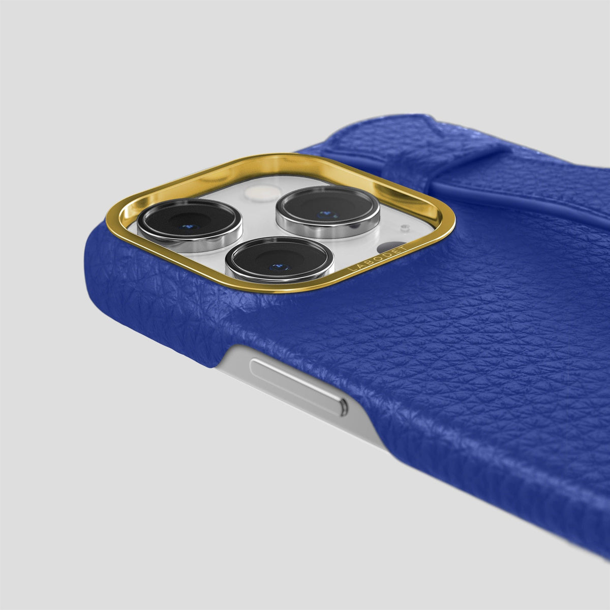 Royal Blue iPhone 15 Pro Strap Case Calf with Gold Metal -6 | Royal-Blue-Gold
