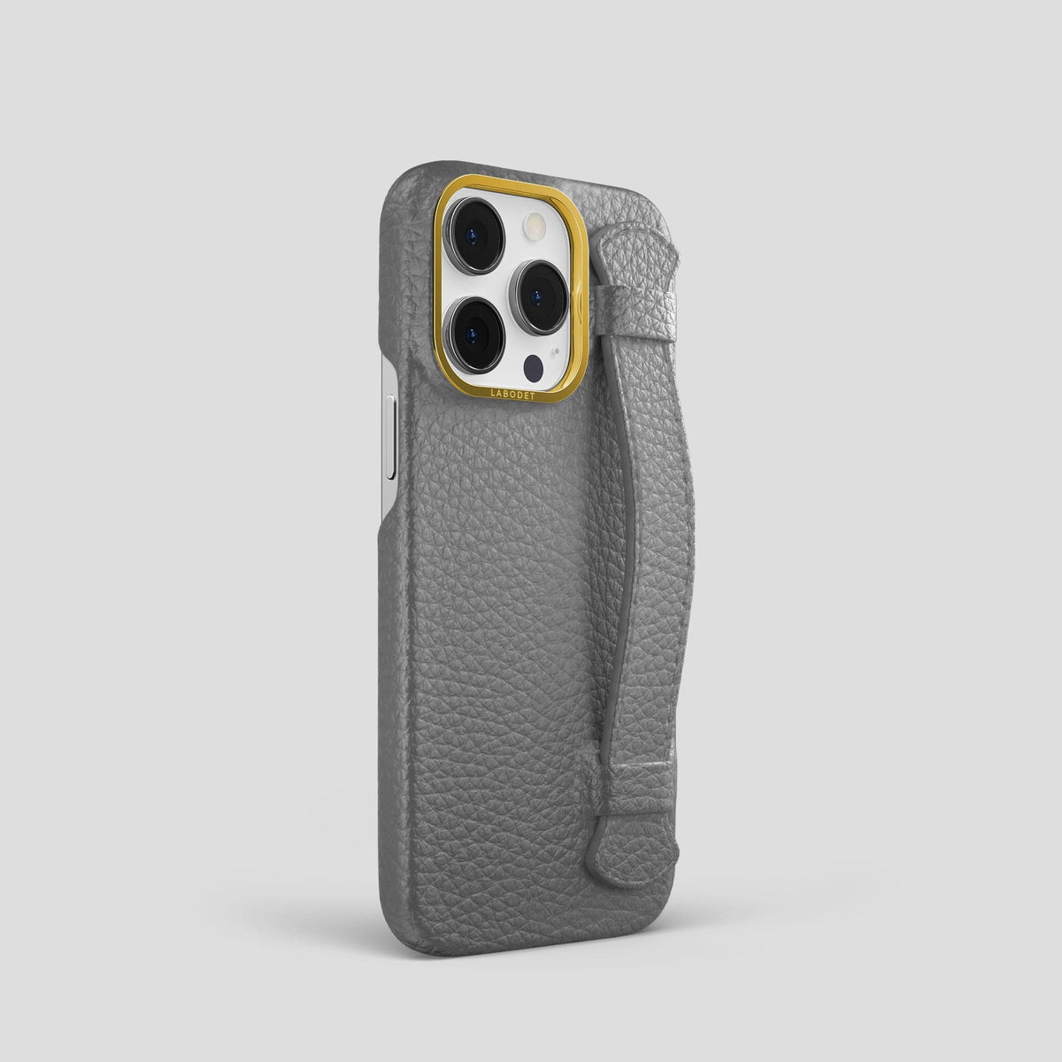 Souris iPhone 15 Pro Strap Case Calf with Gold Metal -2 | Souris-Gold