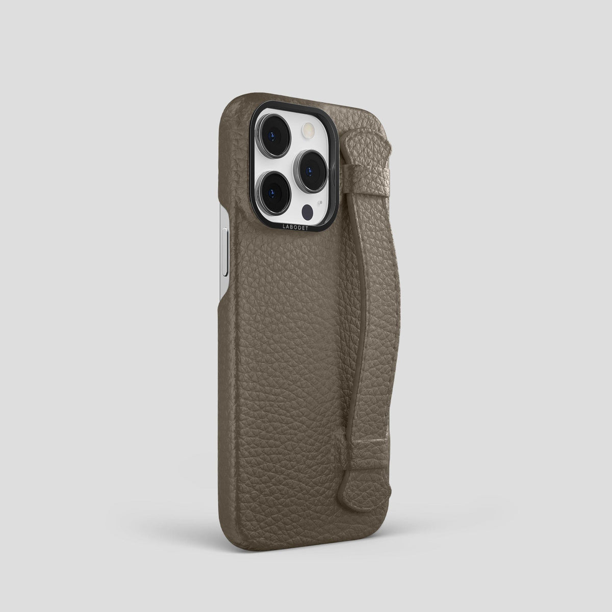 Taupe iPhone 15 Pro Strap Case Calf with Black Metal -2 | Taupe-Black