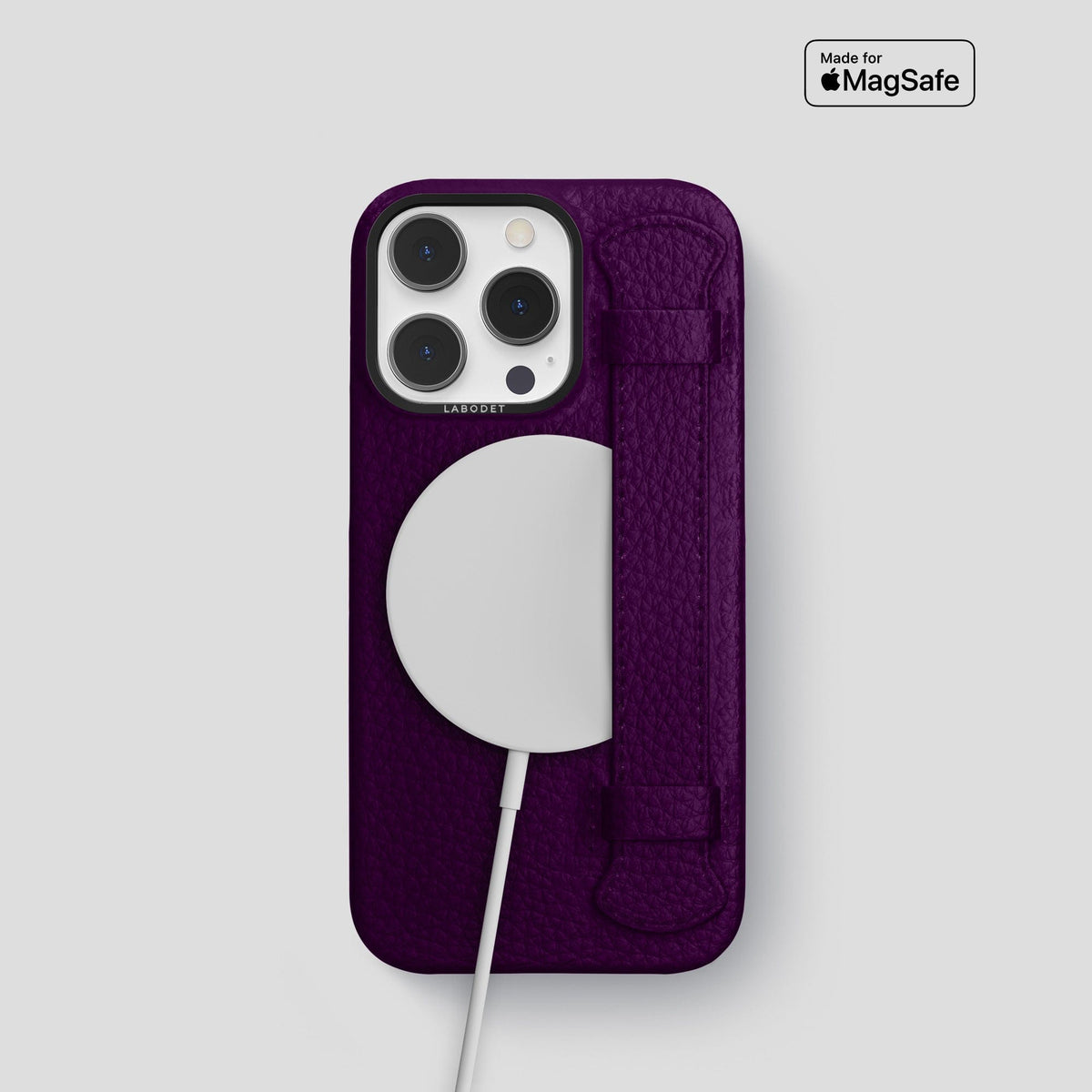 Violet iPhone 15 Pro Strap Case Calf with Black Metal -5 | Violet-Black