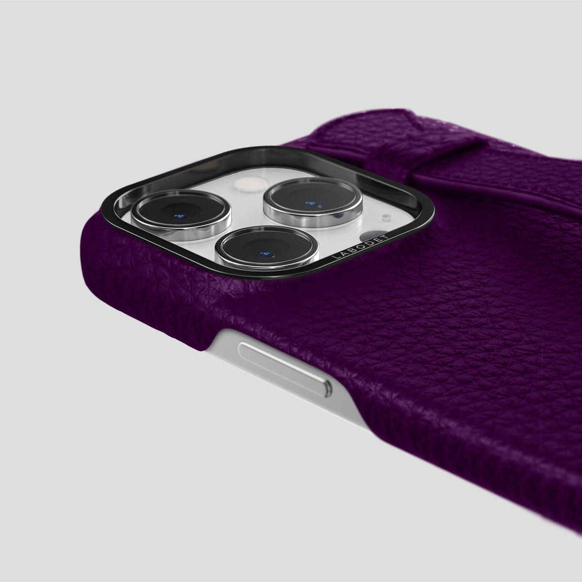 Violet iPhone 15 Pro Strap Case Calf with Black Metal -6 | Violet-Black