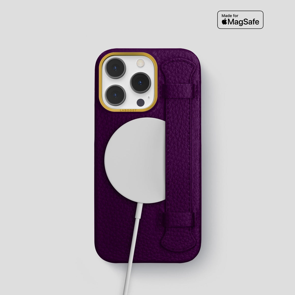 Violet iPhone 15 Pro Strap Case Calf with Gold Metal -5 | Violet-Gold
