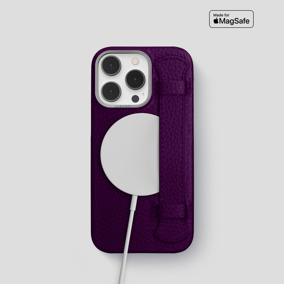 Violet iPhone 15 Pro Strap Case Calf with Steel Metal -5 | Violet-Steel