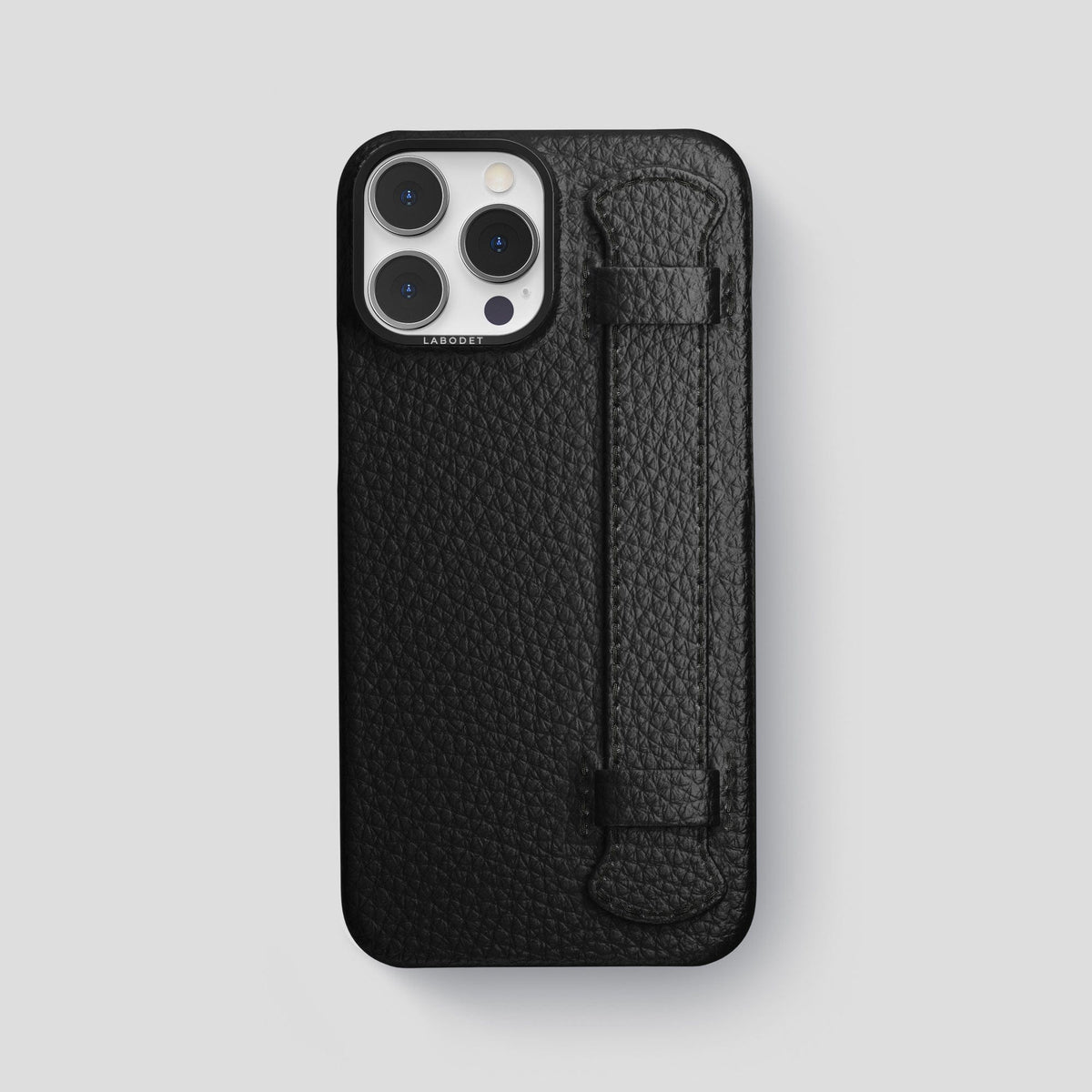Black iPhone 15 Pro Max Strap Case Calf with Black Metal -1 | Black-Black