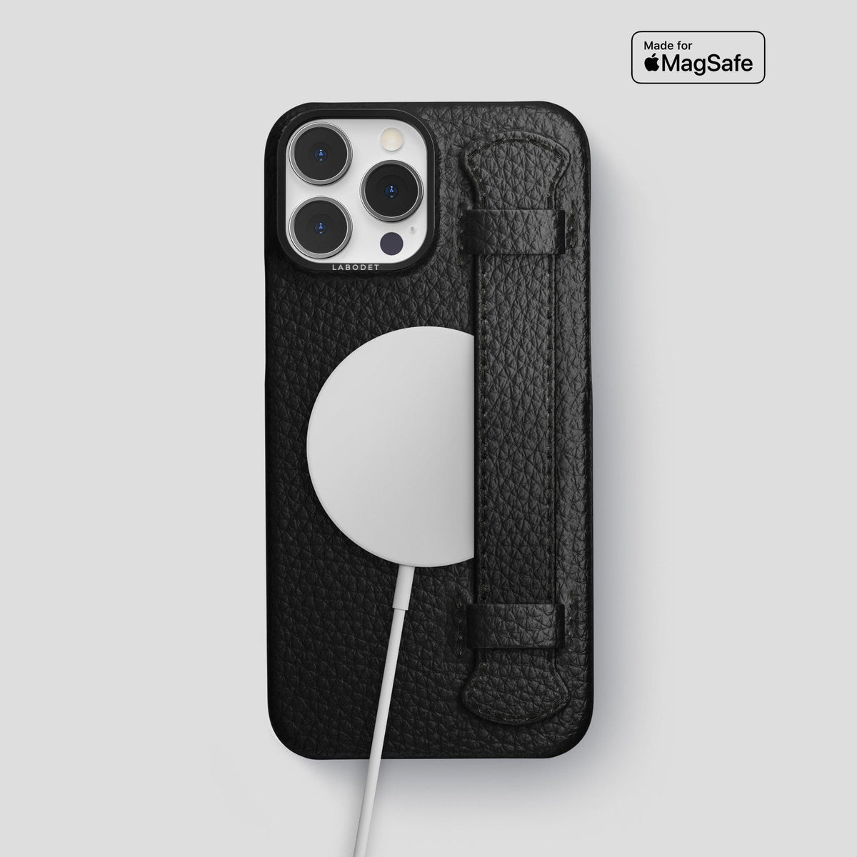 Black iPhone 15 Pro Max Strap Case Calf with Black Metal -5 | Black-Black