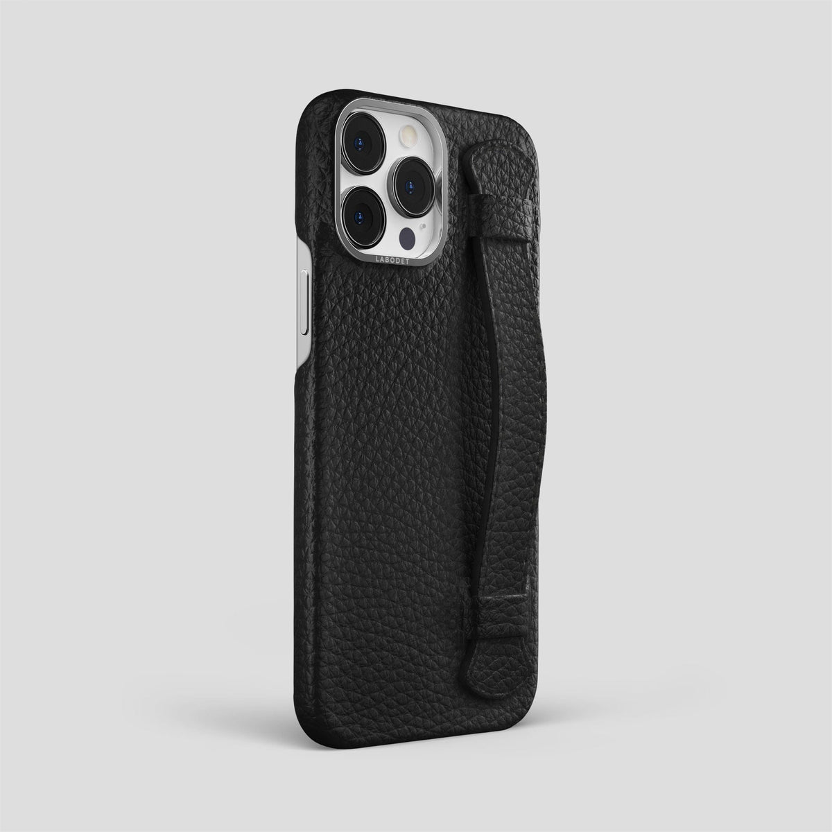 Black iPhone 15 Pro Max Strap Case Calf with Steel Metal -2 | Black-Steel