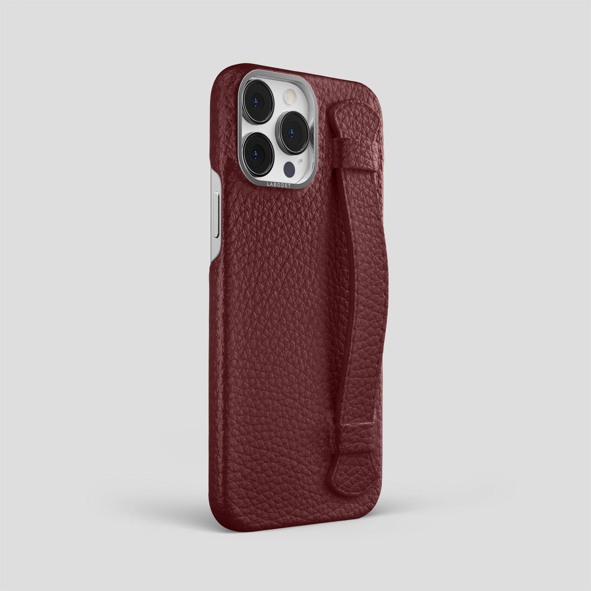 Bordeaux iPhone 15 Pro Max Strap Case Calf with Steel Metal -2 | Bordeaux-Steel