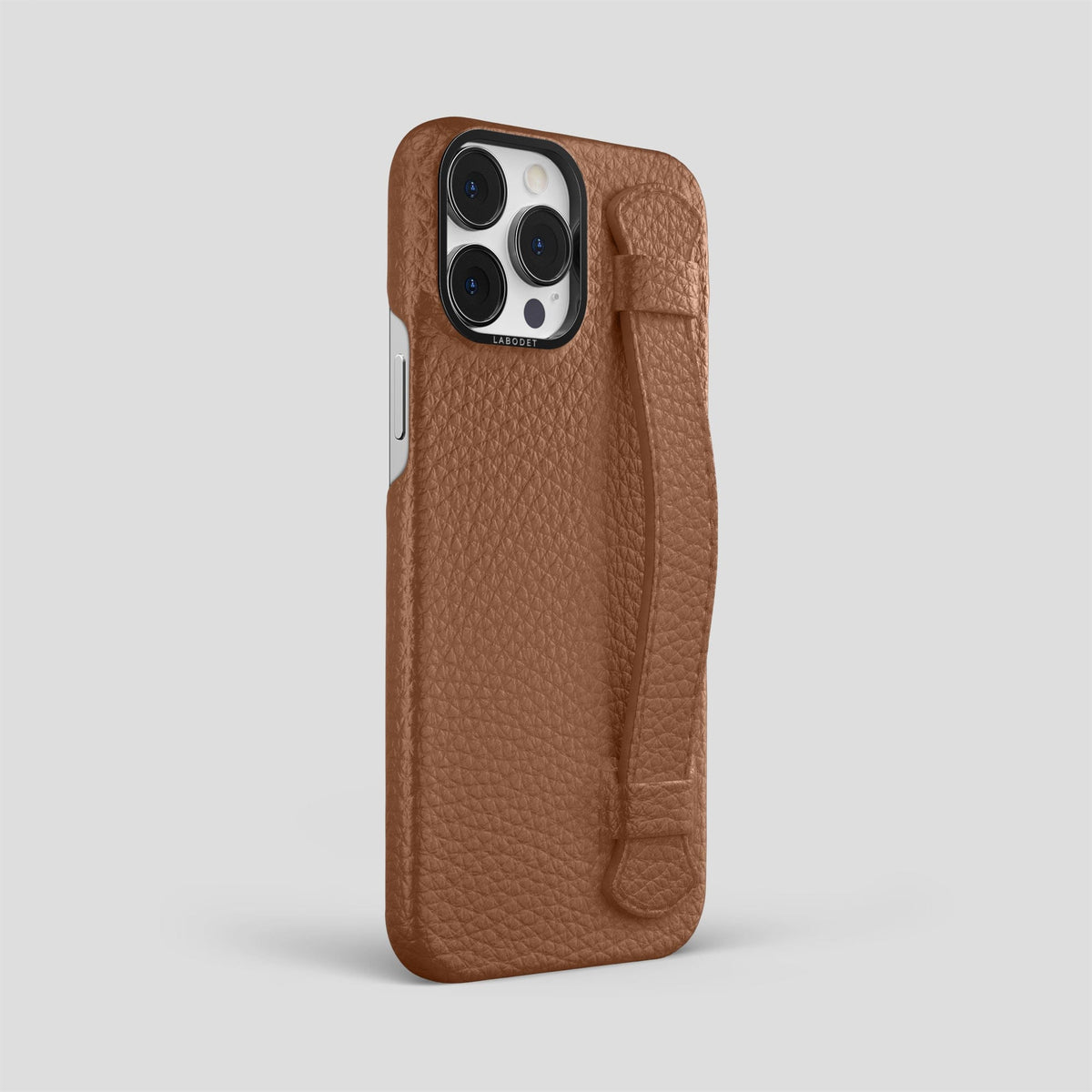 Caramel iPhone 15 Pro Max Strap Case Calf with Black Metal -2 | Caramel-Black