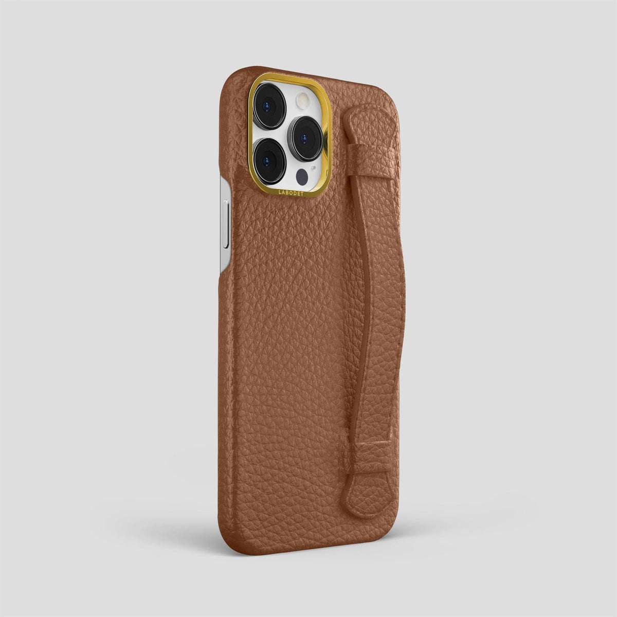 Caramel iPhone 15 Pro Max Strap Case Calf with Gold Metal -2 | Caramel-Gold
