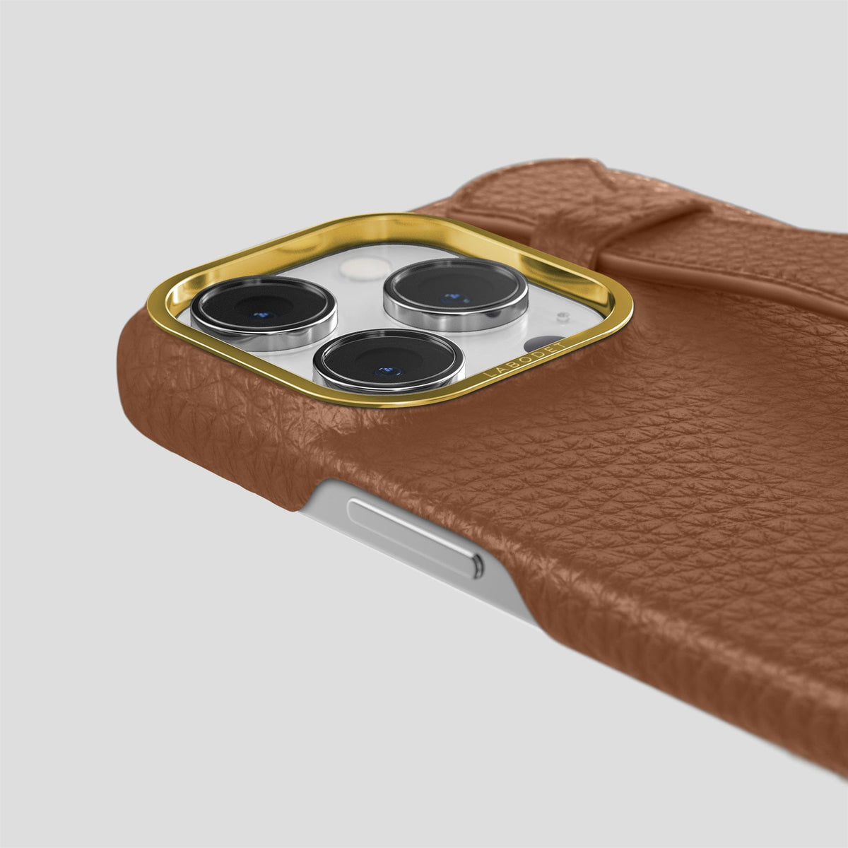 Caramel iPhone 15 Pro Max Strap Case Calf with Gold Metal -6 | Caramel-Gold