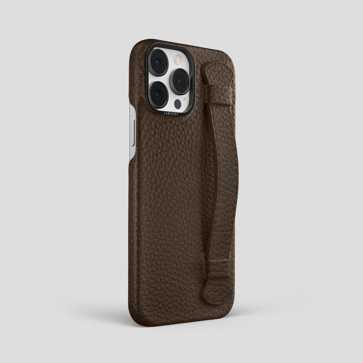 Dark Brown iPhone 15 Pro Max Strap Case Calf with Black Metal -2 | Dark-Brown-Black