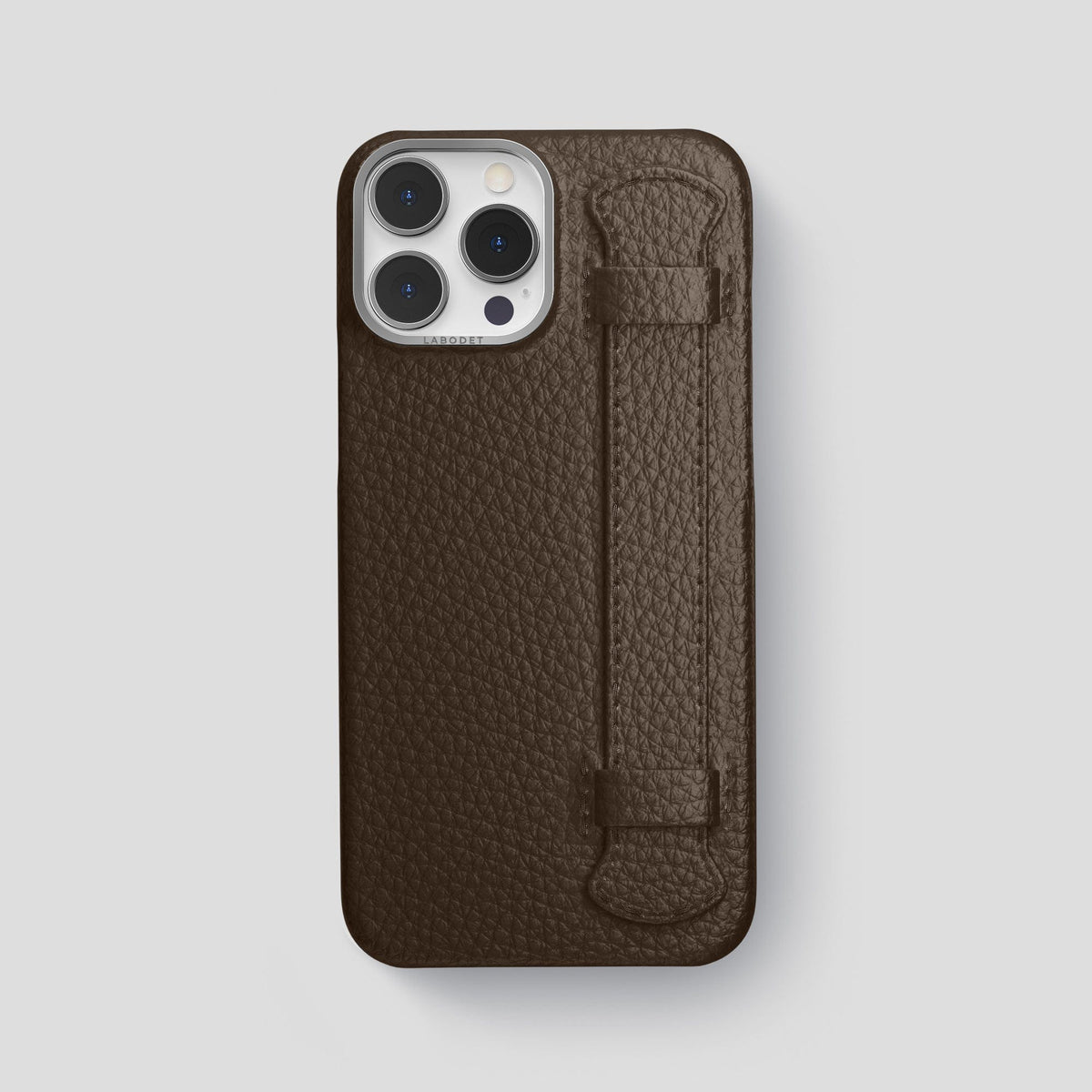 Dark Brown iPhone 15 Pro Max Strap Case Calf with Steel Metal -1 | Dark-Brown-Steel