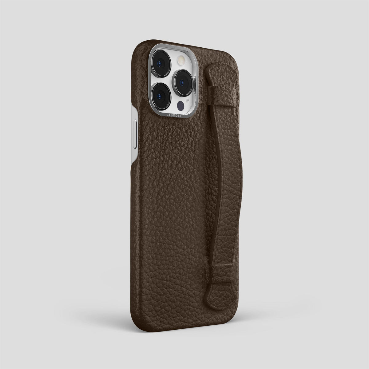 Dark Brown iPhone 15 Pro Max Strap Case Calf with Steel Metal -2 | Dark-Brown-Steel