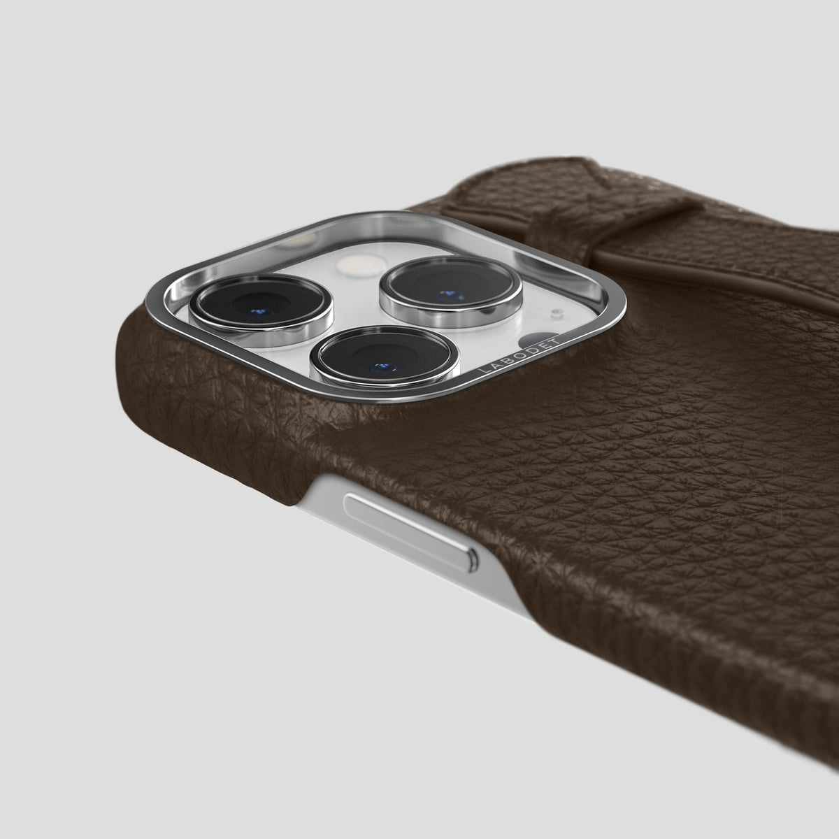 Dark Brown iPhone 15 Pro Max Strap Case Calf with Steel Metal -6 | Dark-Brown-Steel