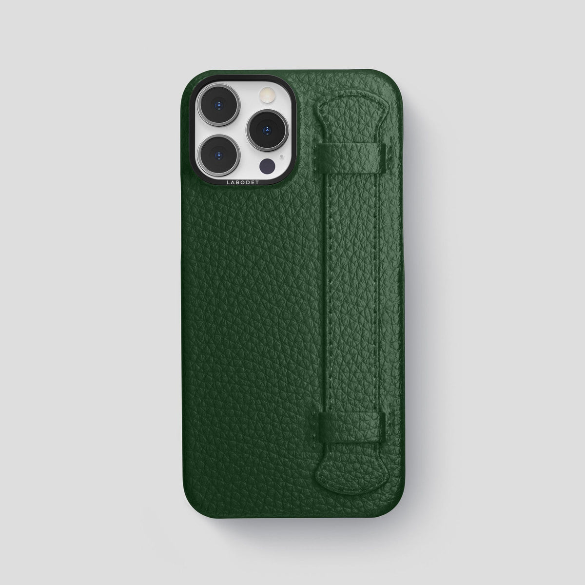 Dark Green iPhone 15 Pro Max Strap Case Calf with Black Metal -1 | Dark-Green-Black