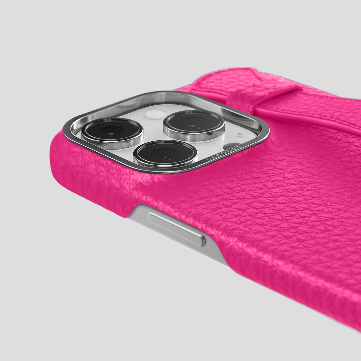 Magenta iPhone 15 Pro Max Strap Case Calf with Steel Metal -6 | Magenta-Steel