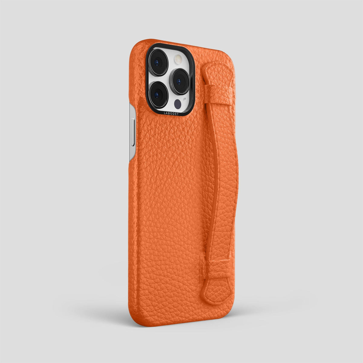Orange iPhone 15 Pro Max Strap Case Calf with Black Metal -2 | Orange-Black